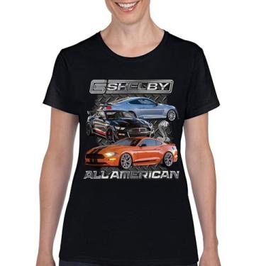Imagem de Camiseta feminina Shelby All American Cobra Mustang Muscle Car Racing GT 350 GT 500 Performance Powered by Ford, Preto, XXG