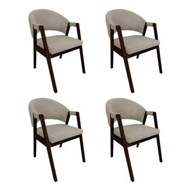 Imagem de Kit 4 Cadeiras De Jantar Madeira Maciça Castanho Premium Helen Linho Bege - Cor: Bege
