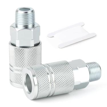 Imagem de GASHER Acoplador de ar de conexão rápida macho de 2 peças, acoplador industrial de fluxo básico 3/8, para compressor de ar, conjunto de acessórios de mangueira de ar de conexão rápida