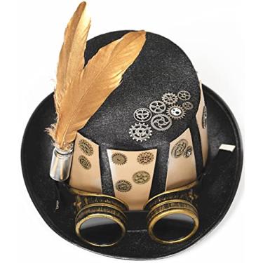 Imagem de XWXLDD Unisex Gothic Steampunk Top Hats with Goggle Gear Halloween Hat Headwear Men Women (60-61cm, Black11)