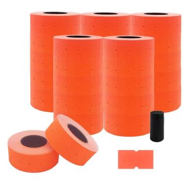 Imagem de Motex Etiquetas de 1 linha - 25.000 etiquetas vermelhas fluorescentes em branco para armas de preço e data com 1 rolo de tinta, serve para MX-5500 e Perco 1 linha Price and Date Guns