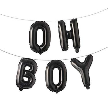 Imagem de Balões Oh Boy de 40,6 cm, banners, alfabeto, letra, balão, decoração com corda para chá de bebê, festa de aniversário, festa de revelação de gênero (OH BOY Black)