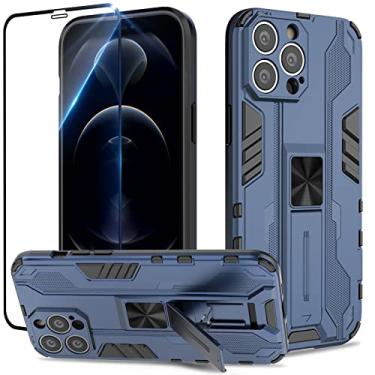 Imagem de Btstring Capa para iPhone 12 Pro com Película de Vidro Temperado, capa protetora anti-choque com suporte reforçado, Azul