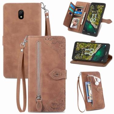 Imagem de Furiet Capa carteira compatível com Nokia C100 4G LTE N152DL com alça de pulso e suporte de cartão flip de couro com suporte fólio carteira de identificação de crédito para celular C 100 100C 5.45