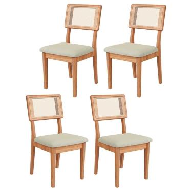 Imagem de Kit 4 Cadeiras Estofadas com Encosto de Tela MDF Freijó Césare Escuro