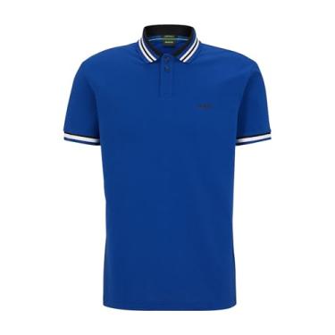 Imagem de BOSS Camisa polo masculina de algodão Paddy 2 da Hugo com logotipo Constrast 50505823, Azul brilhante, GG