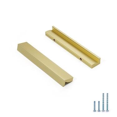 Imagem de YONFIAFIT Pacote com 8 puxadores de dedo de barra longa de 10,9 cm para armário, guarda-roupa, cozinha, gaveta, armário, maçanetas longas de perfil de alumínio dourado, 3745