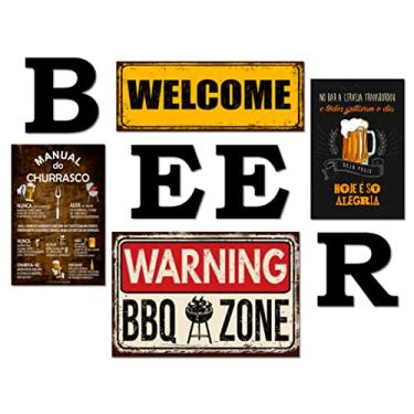 Imagem de Kit 4 Placas Decorativas Cervejas Churrasco C/Letras BEER