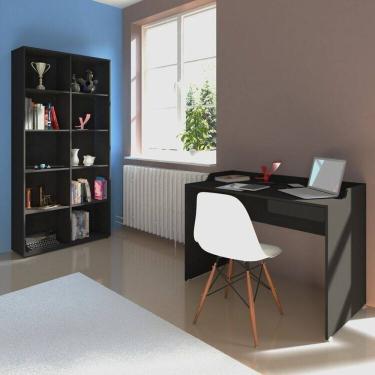 Imagem de Kit 2 Peças com Escrivaninha Minimalista e Moderna e Estante Multiuso com 10 Nichos Organizadores Preto