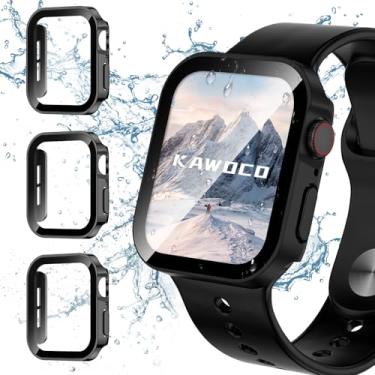 Imagem de Kawoco Pacote com 3 capas impermeáveis para Apple Watch Series 6 5 4 SE 40 mm, capa rígida de policarbonato de borda reta com protetor de tela de vidro temperado, capa protetora para iWatch 40 mm