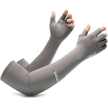 Imagem de Luvas longas sem dedos com proteção solar uv para homens, luvas antiderrapantes para esportes ao ar livre, pesca, ciclismo, manga de resfriamento para braço/814 (Size : Grey)