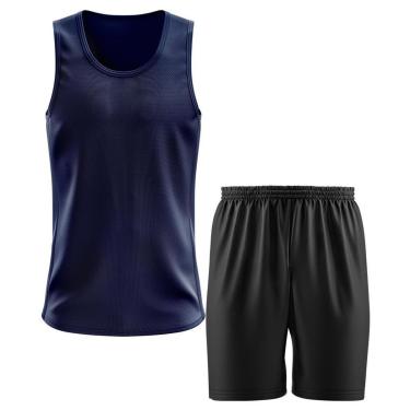 Imagem de Kit Calção Short Futebol Basquete Preto + Regata Masculina Lisa Básica Dry-Masculino