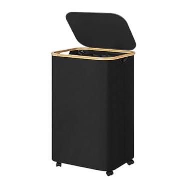 Imagem de IEUDNS Cesto de roupa suja com rodas, cesto de armazenamento com alça e saco de roupa suja removível, organizador dobrado de 100 litros para brinquedos de, Preto