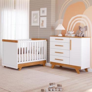 Imagem de Quarto Bebê Completo Berço Mini Cama E Cômoda 1 porta 4 Gavetas Retrô Peroba