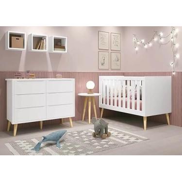 Imagem de Kit Quarto Infantil Theo Branco Fosco - Berço + Cômoda