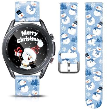 Imagem de Pulseira de relógio de 22 mm para Samsung Galaxy Watch 3 de 45 mm/Galaxy Watch 46 mm/Gear S3 Frontier, pulseira de silicone mylooverleo estampada com tema natalino e boneco de neve para smartwatch de