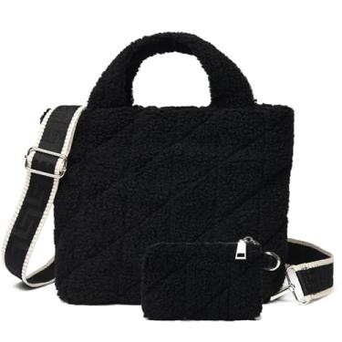 Imagem de MYHOZEE Sacola pequena sherpa, bolsa transversal flurry para mulheres, bolsa acolchoada de lã, bolsas felpudas de inverno, Preto, Small