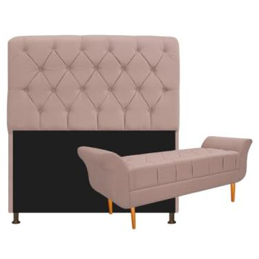 Imagem de Kit Cabeceira Estofado Lady e Recamier Ari 140 cm Casal Suede Rosê - Amarena Móveis