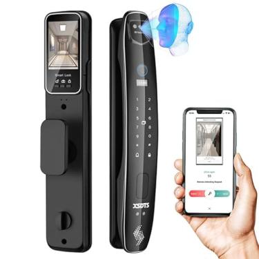 Imagem de Fechadura de porta inteligente Fechadura de porta WiFi com tela, App, reconhecimento facial 3D, campainha 7 em 1 + impressão Fechadura eletronico digital,Do Brasil (preto, 6068-S)
