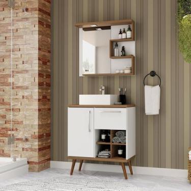 Imagem de Gabinete com Pés Para Banheiro 70cm com Cuba e Espelheira Veneza - Móv