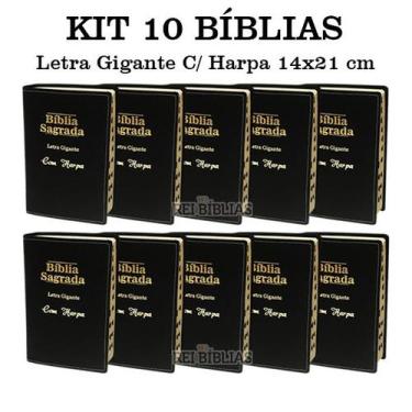 Imagem de Kit 10 Bíblia Sagrada Letra Gigante - Luxo -Preta - C/ Harpa Cristã - 