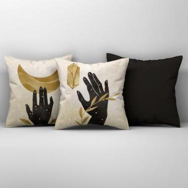 Imagem de Kit Trio de Almofadas Cheias Estampadas Folhas em Veludo Suede 45cm x 