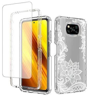 Imagem de Yodueiv Capa para Poco X3 NFC/Poco X3 Pro/Poco X3, Capa M2007J20CG com protetor de tela de vidro temperado, capa protetora de telefone com padrão mandala transparente de corpo inteiro para Xiaomi Poco
