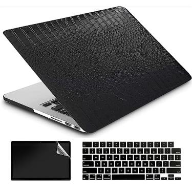 Imagem de AMCJJ Capa compatível com MacBook Pro de 13 polegadas 2022 2021 2020 versão M2 A2338 M1/A2289/A2251 com Touch Bar e Touch ID, capa dura de plástico + capa para teclado + protetor de tela - couro preto