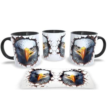 Imagem de Caneca Preta de Porcelana Personalizadas Arte Espelhada em 3D Animais (Aguia 6)