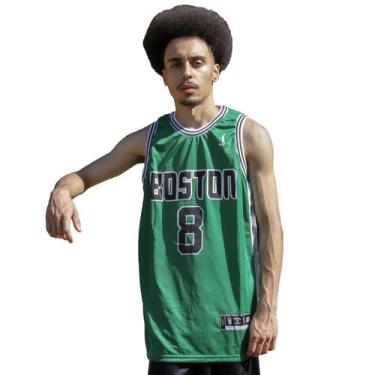 Imagem de Regata Basquete Masculina M10 Boston 8 Faixa Lateral, Branco,  G