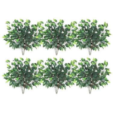Imagem de GTIDEA 36 peças de folhas de ficus artificiais, ramos de árvore de ficus falsos, hastes de vegetação artificial, arranjos florais de seda para árvore Benjamina, buquê de casamento, decoração de parede