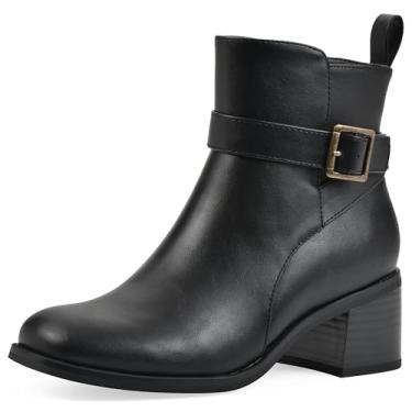 Imagem de WHITE MOUNTAIN Bota feminina de cano curto com salto estreito, Preta/queimadura/lisa, 35