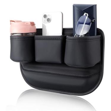 Imagem de LECART Caixa de armazenamento de assento de carro com 2 porta-copos, organizador de lacunas de couro entre assentos, acessórios de armazenamento interior automotivo para guardar bebidas, cartões,