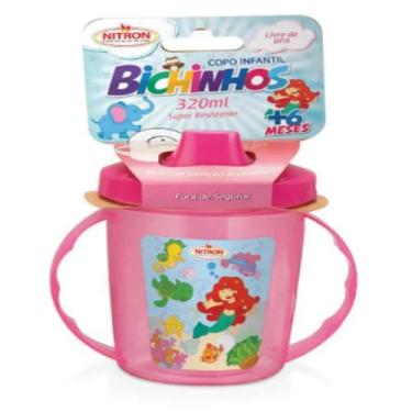 Imagem de Copo Infantil Com Alças E Bico 320ml Bichinhos 6 Meses Rosa - Nitron