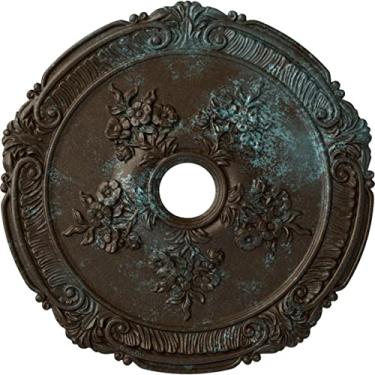 Imagem de Ekena Millwork CM26ATBBS Attica com medalhão de teto rosa, 26"D x 3 3/4"ID x 1 1/2"P (serve em toldos até 4 1/2"), pintado à mão bronze azul pátina