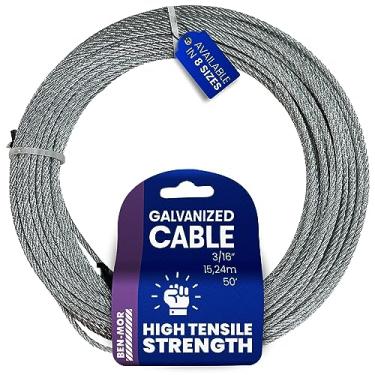 Imagem de Cabo de aço galvanizado para esgrima, varal, trilhos de convés, polia, laço de guincho – cabo flexível de núcleo de 1,9 cm x 1,9 m x 19 m com resistência à ruptura de 381 kg para uso doméstico e industrial
