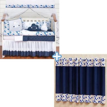 Imagem de Kit enxoval de berço com cortina estampada 12 peças nuvem rolo - Bruce
