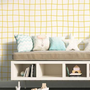 Imagem de Papel de Parede Adesivo Infantil Xadrez Quadriculado Amarelo 1m - Leli