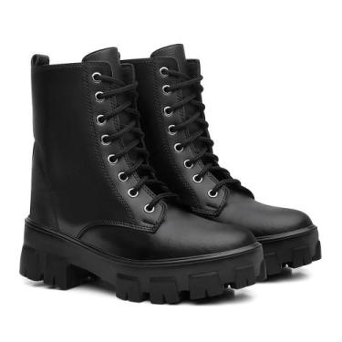 Imagem de Bota Coturno Feminino Tratorada Preto Estilosa Blogueira Moda - Dallu 