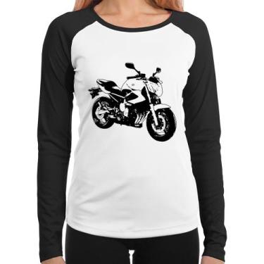 Imagem de Baby Look Raglan Moto XJ6 N Art Manga Longa - Foca na Moda, Branco, Pr