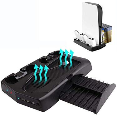 Imagem de Vertical Stand Cooling Fan Station for Playstation 5, Dual Controller Charger for PS5 Dualsense with LED Indicators and 14 Games Slots For PS5 Digital Edition/Ultra HD