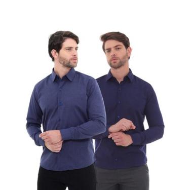 Imagem de KIT Masculino 2 Peças - Camisa Social Premium Tipo Linho Azul Marinho 