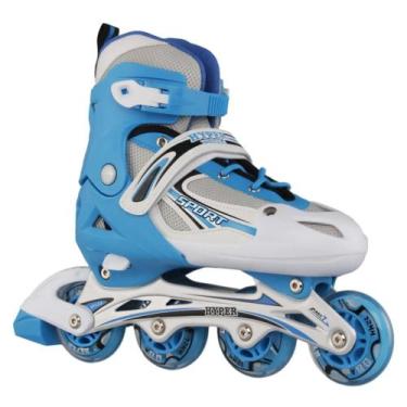 Imagem de Patins Roller In Line Abec 7 Azul Branco Regulável Hyper Ajustável Tam