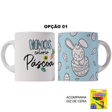 Imagem de Kit Páscoa Coelhinho Caneca Plástico e Giz De Cera Colorir - LARANJA E