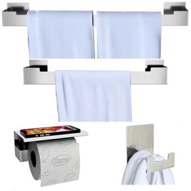 Imagem de Kit Acessórios Para Banheiro 4 Peças Inox C/Adesivo 3M S.ELG - Shopfor
