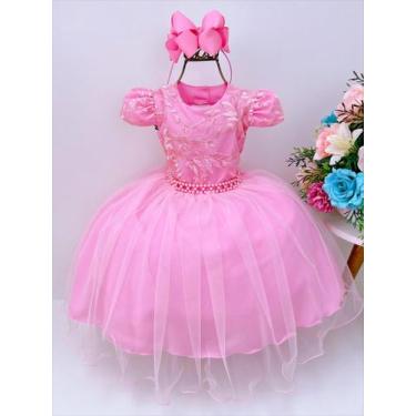 Imagem de Vestido infantil rosa chiclete c/ renda e cinto de pérolas - puzzle, 1