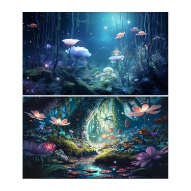Imagem de Surreal Underwater Garden Aquarium Background Colorful Glitter Flowers Tranquil Stream Terrarium Background Blue Dreamy Jungle Rainforest Fish Tank Backdrop Reptile Habitat Tecido de fundo 91 x 45 cm