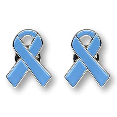 Imagem de 2 alfinetes de fita esmaltada de qualidade de joia azul claro para conscientização do câncer de próstata com fecho de embreagem - 2 pinos - mostre seu apoio à conscientização do câncer de próstata,