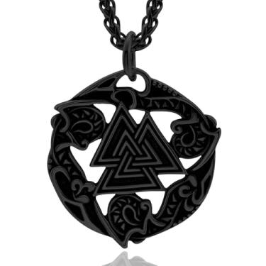 Imagem de Hoyazvet Colar nórdico viking Mjolnir Runes para homens, vintage dragão amuleto mitologia nórdica joia Valknut, com caixa de presente, Aço inoxidável, Sem Pedra Preciosa