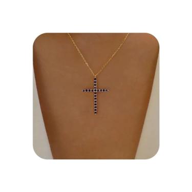 Imagem de YienDoo Colar Boho com cruz de cristal, gargantilha, vintage, com pingente de cruz, pingente de cruz e pingente de ouro, corrente minimalista, crucifixo de fé, joias para mulheres e meninas, Zinco,